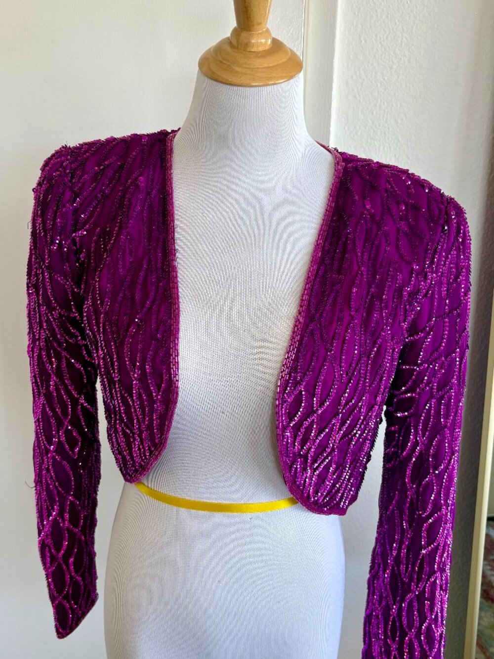 Vintage Laurence Kazar Purple Silk Sequin Beaded Bolero Jacket S